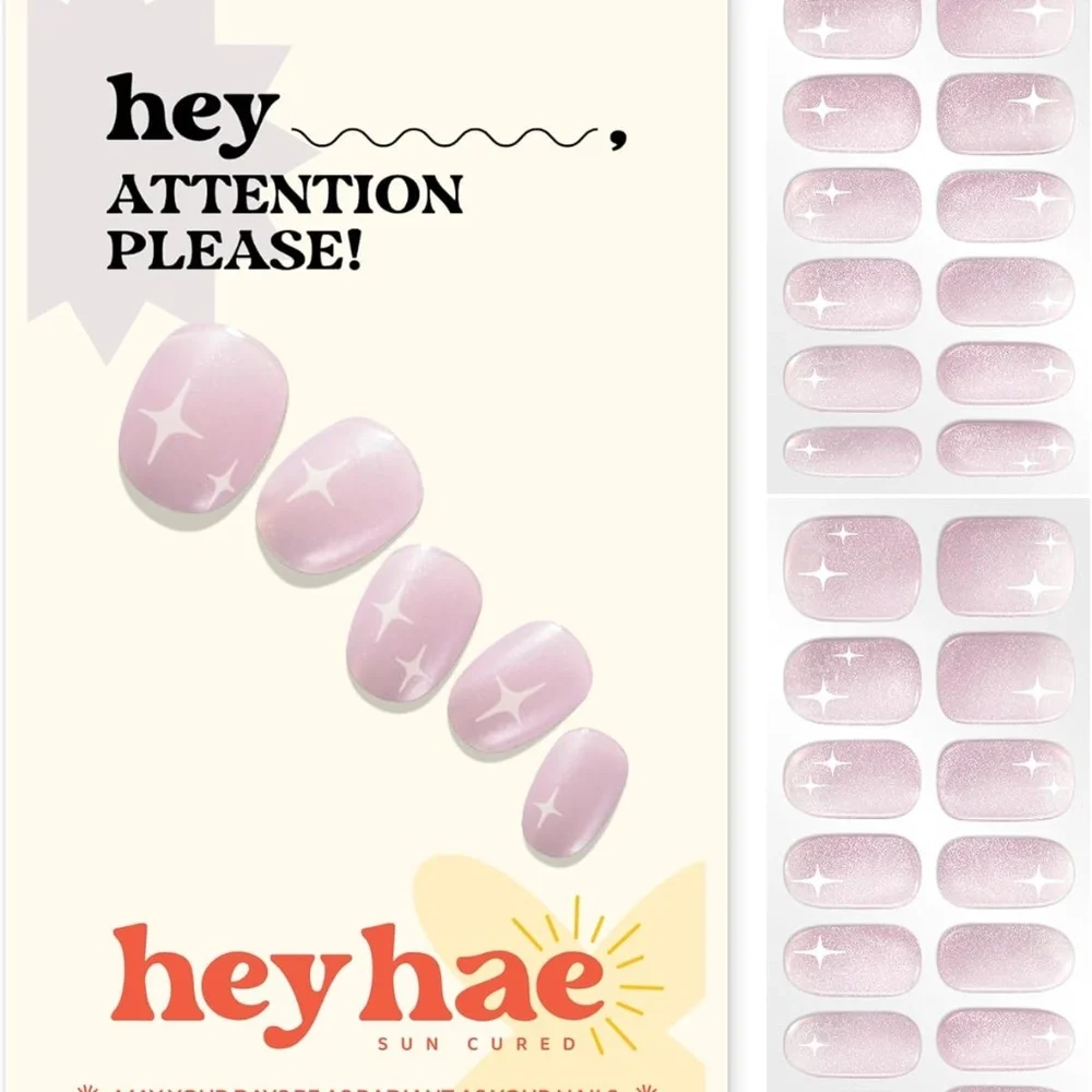 Hey, Attention Please! Semi Cured Gel Nail Strip Set